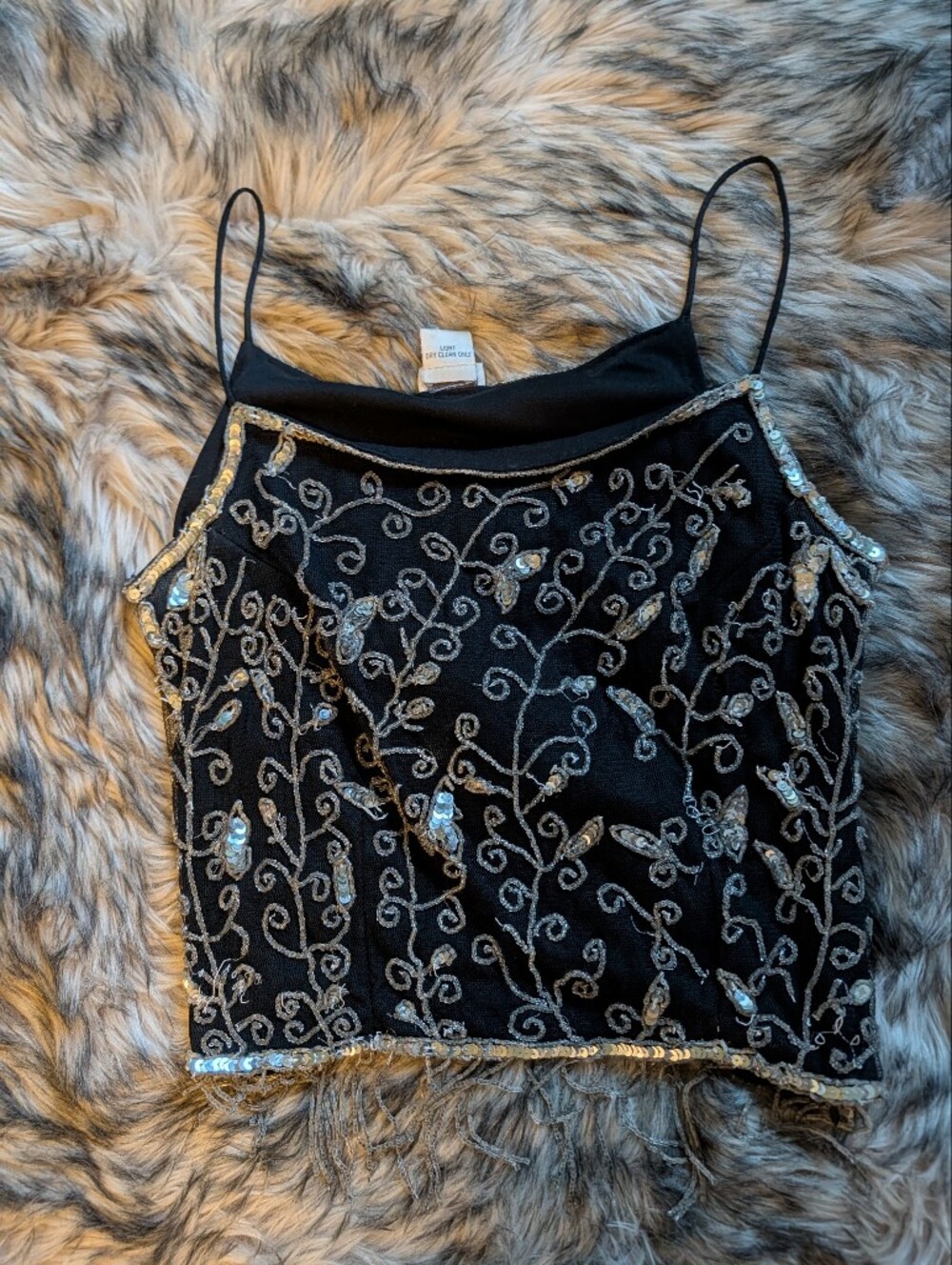 Charlotte Russe Vintage Embellished Black Sequin Cami Top With Beads And Sequins